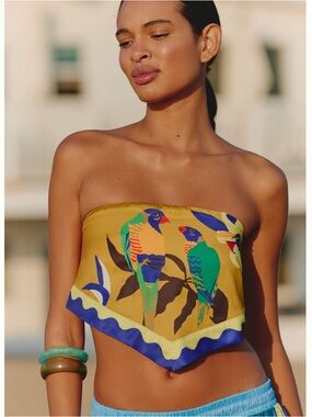 Anthropologie Celandine x Claire Colin Strapless Parrot Print Scarf Top XS NWT